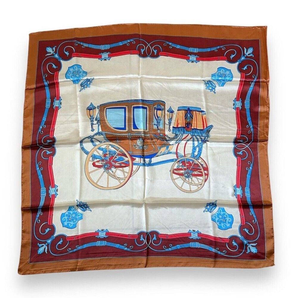 Brown Edges carriage Square Scarf 35” X 35” Women Headscarf Scarve Beige Elegant